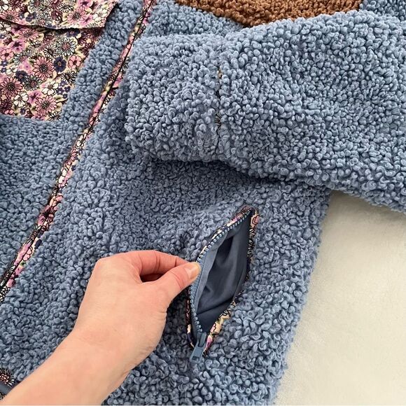 For Love And Lemons Color Block Sherpa Fleece Jacket Brown/Blue, Size XS NWOT - Picture 10 of 14